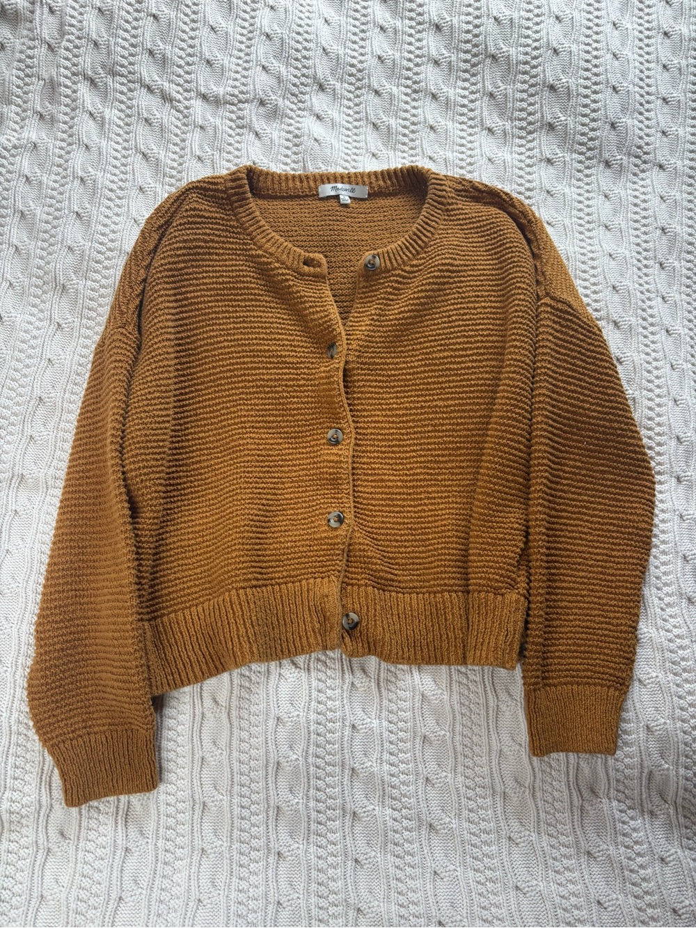 Madewell Chunky Knit Cropped Cardigan in Mustard Brown